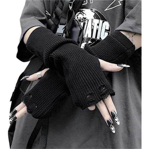 Arm Warmers Emo Punk Y2k Arm Sleeves Fingerless Gloves - Picture 1 of 6